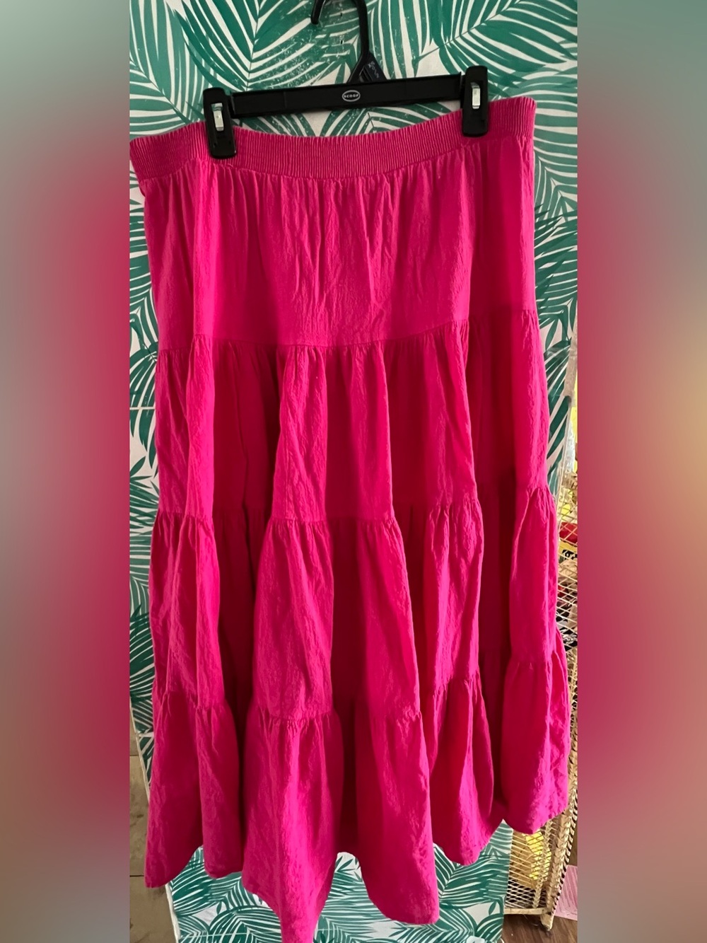 Vintage California Drawstrings Tiered A-Line Maxi Skirt Vibrant Hot Pink Sz XL